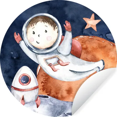 Produktbild von MuchoWow® Runde Wandtattoo - Wandsticker Tapete Aufkleber Weltraum - Mond - Rakete - Jungen - Mädchen - Kinder Ø 30 cm Selbstklebend und Repositionierbar - Wandaufkleber - Kreis - Wandbild - Fototapete - Selbstklebend - Dekoration - Wandschmuck - Schlafzimmer