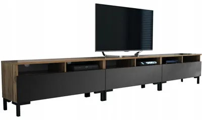 Zdjęcie produktu dla szafka rtv na nóżkach dąb wotan czarny mat 300cm szafka pod telewizor 300