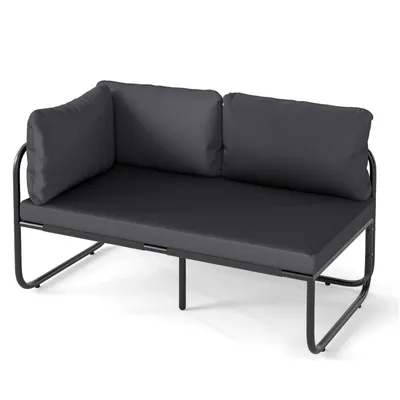 Produktbild von KOMFOTTEU 2-Sitzer-Sofa für den Garten, Sessel mit Kissen und Metallrahmen, gepolsterte Bank mit seitlichen Armlehnen, Belastung 300 kg, für Terrasse, Balkon, Hof, 116 x 65 x 59 cm