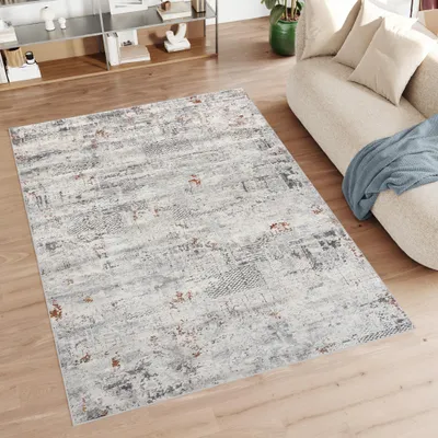 Produktbild von Tapiso Teppich Wohnzimmer Schlafzimmer Kurzflor Modern Meliert Design Grau Creme 80 x 150 cm