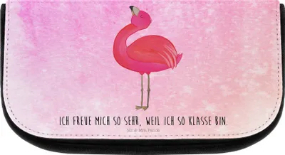 Produktbild von Mr. & Mrs. Panda Organizer Flamingo Stolz - Aquarell Pink - Geschenk, Kulturtasche, Kulturbeutel, Make-up, Rosa, Kosmetiktasche, glücklich, kosmetiktäschchen, Mama