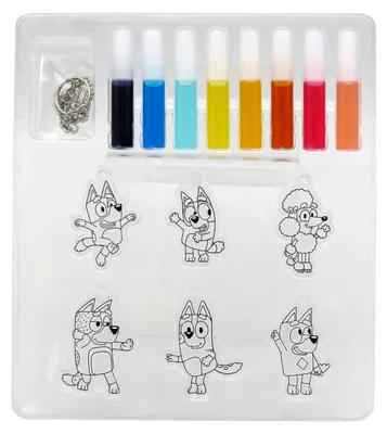 Imagen del producto de Kit de manualidades Bluey: adornos para pintar, 6 motivos, 8 colores, 6 llaveros