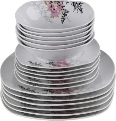 Produktbild von PRIMA DECO Tafelservice für 6 Personen Azalia 18-teiliges quadratisches Tellerset