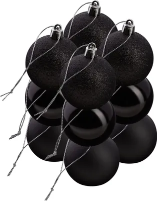 Produktbild von Weihnachtskugeln aus Kunststoff, 12 Stück, Ø 60 mm Schwarz