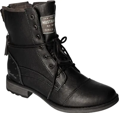Produktbild von Mustang Damen Stiefelette Boot Nieten schaftumspielende Schnürung lässig 1265-508, Größe:38 EU, Farbe:Schwarz