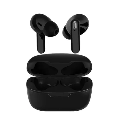 Immagine prodotto di Cuffie in-ear Bluetooth Akashi nere con custodia di ricarica e batteria con autonomia di 3 ore