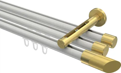 Produktbild von Interdeco Innenlaufstange / Gardinenstange mit Innenlauf Weiß / Messing-Optik, Typ Siteno Verano (Schräge Bicolor), 20 mm Ø 3-läufig, 180 cm