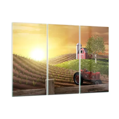 Produktbild von Bilder auf glas - Morgen Bauernhof Feld Plantage - 105x70cm - Glasbilder - Wandbilder - Kunstdruck - zum Aufhängen bereit - Wanddekoration aus Glas - Glas Bilder - Wandbild auf Glas - GCE105x70-2639