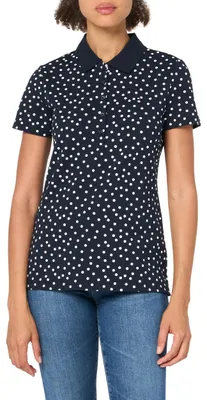 Imagen del producto de Camiseta polo para mujer de Tommy Hilfiger, con estampado de lunares, cuello con un botón y colores azul cielo/blanco