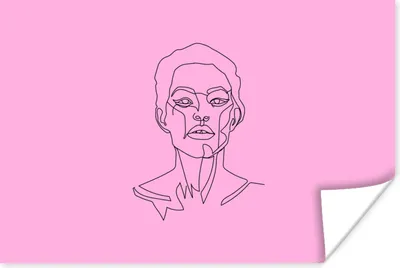 Produktbild von MuchoWow® Poster Frau - Porträt - Strichzeichnung - Rosa 30x20 cm - Plakate - Print