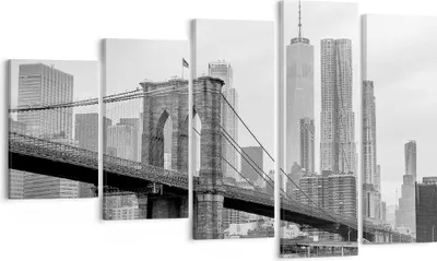Produktbild von Bild auf Leinwand - Leinwandbild - 5 Teile - Brücke Brooklyn schwarz und weiß - 100x60cm - Wand Bild - Wanddeko - Wandbilder - Leinwanddruck - Bilder - Wanddekoration - Leinwand bilder - EG100x60-4245