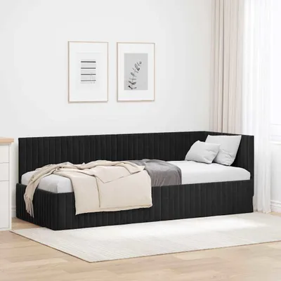 Zdjęcie produktu dla Maison Exclusive – narożna rama łóżka z zagłówkiem, czarna, 80 cm x 200 cm, aksamit