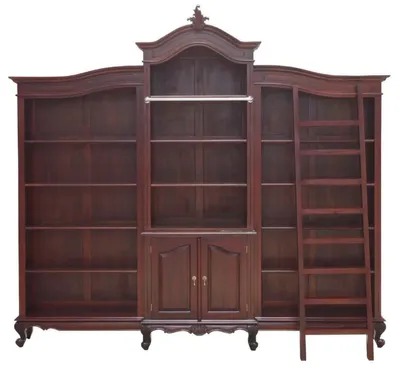 Produktbild von Casa Padrino Luxus Barock Mahagoni Bücherschrank Dunkelbraun 280 x 47 x H. 245 cm - Prunkvoller Barockstil Schrank mit Leiter - Barock Büro Möbel - Edel & Prunkvoll