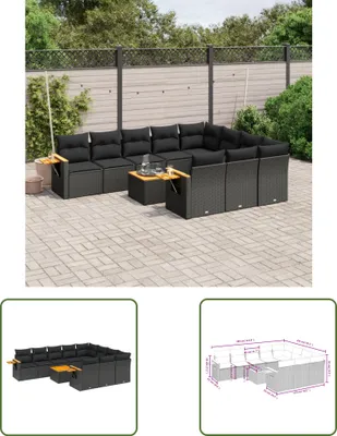 Produktbild von The Living Store 11-tlg. Garten-Sofagarnitur mit Kissen Schwarz Poly Rattan