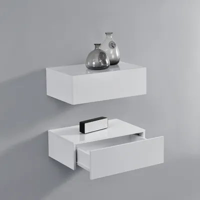 Produktbild von Wandregal 'Oslo' mit Schublade 2er Set 46x30x15cm Weiß Hochglanz