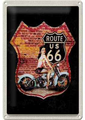 Produktbild von Blechschild Reise 20x30cm USA Amerika Route US 66 Motorrad Frau
