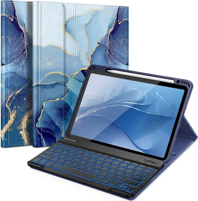 Produktbild von FINTIE Tastatur Hülle für iPad Air 11 Zoll M4/M3/M2 (2026/2025/2024), iPad Air 5/4 Gen 10.9" - 7-farbige Hintergrundbeleuchtung, TPU Rückseite Schutzhülle, Magnetische abnehmbare Keyboard, Ozean