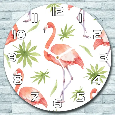 Produktbild von Wanduhr aus Glas Rund fi 30 Blätter und Flamingo Quarz Deko Wohnzimmer Büro