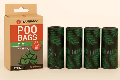 Produktbild von Kotbeutel für Hunde – Flamingo Scenta – 60 Stück – biologisch abbaubar – Minzduf