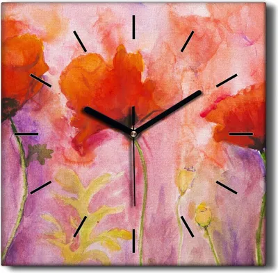 Produktbild von Coloray Hodiny Unikátní 30x30 cm  Tiché hodiny Pro obývací pokoj a kuchyň Nástěnné hodiny Plátno Černé ručičky hodin - Květiny červených máků
