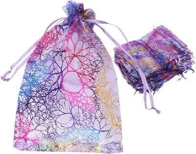 Produktbild von 100 Organza-Beutel mit Kordelzug, Süßigkeiten- und Schokoladenbeutel, für Party, Hochzeit und Geschenke, 13 x 18 cm (lila)