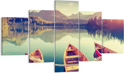 Produktbild von Bild auf Leinwand - Leinwandbild - Berge See Boot - 125x70cm - Wand Bild - Wanddeko - Wandbilder - Leinwanddruck - Bilder - Kunstdruck - Wanddekoration - Leinwand bilder - Wandkunst - EA125x70-3652