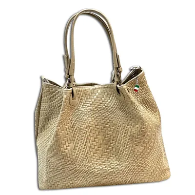 Produktbild von Tasche beige taupe Florence Handtasche Leder abstraktes Flechtmuster OTF163N