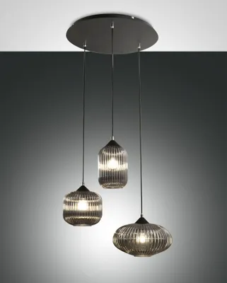 Produktbild von Hängeleuchte Glas Metall E27 H: max. 200 cm Schwarz Rauchglas 3-flammig Modern Pendelleuchte