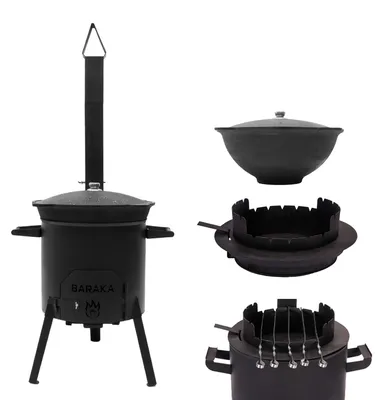 Produktbild von FlameFusion Utschak L Feuerofen Set inkl. 16 Liter Kazan & Flansch-Mangal Aufsatz Uchag Grillen & Kochen mit Outdoorküche