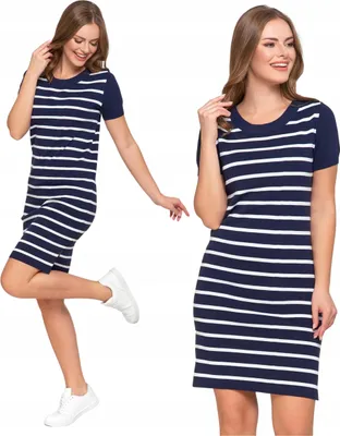 Produktbild von Gestreiftes gestricktes Pulloverkleid mit kurzen Ärmeln MORAJ XL