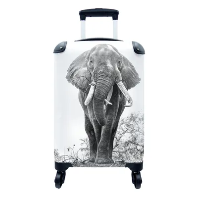 Produktbild von MuchoWow® Koffer Handgepäck Trolley Rollkoffer Kleine Reisekoffer mit 4 Rollen - Essender Elefant - schwarz und weiß - Cabin Size < 55x40x23 cm & 55x40x20 cm - Fotokoffer - Kabinenkoffer - Boardgepäck - Reise-Box - Reisekoffer - Reisegepäck - Koffer mit Bild - Trolley für Kinder