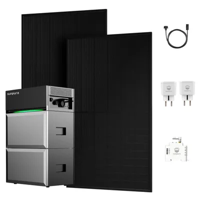 Produktbild von Powerness Balkonkraftwerk mit Speicher, Sunpura S2400 mit B2400 Erweiterungsakku, JA Solar 1000W Bifazial Solarpanel und Smarter Zähler & Smart Plug