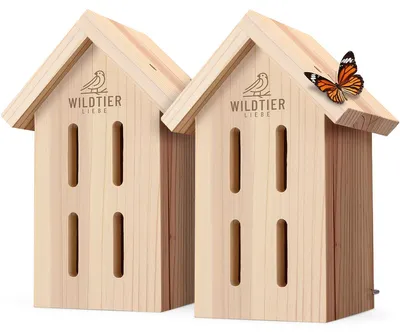 Produktbild von wildtier liebe Schmetterlingshaus - 2 Stück | Wetterfest & Unbehandelt aus Massiv-Holz I Insektenhotel Schmetterling I Schmetterlinge züchten für den Garten