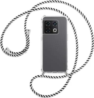 Produktbild von Handykette Backcover-Schutzhülle mit Band (Metall silberfarben) für OnePlus 10 Pro 5G - schwarz/weiß gestreift