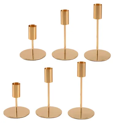 6 goldene Kerzenhalter aus Metall, Vintage, 9,5-16 cm