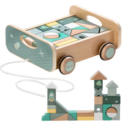 Image de howa Chariot à tirer avec 25 cubes en bois 'space' 6018