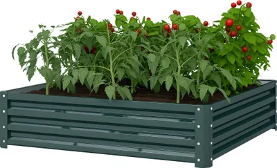 Image de Outsunny Carré potager de jardin 120 x 120 x 30 cm acier galvanisée vert foncé