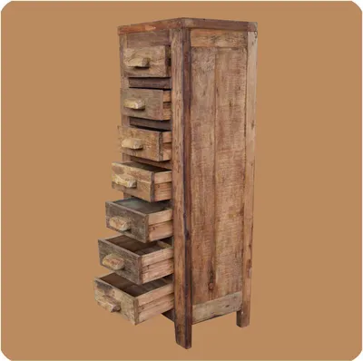 Produktbild von Altholz Teak Holz massiv | Schubladenschrank | Highboard Apothekerschrank schmal