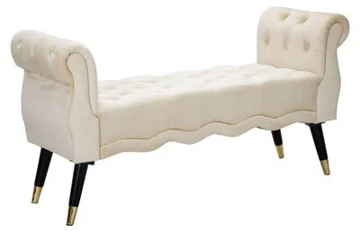 Image de Banc Paris Glam Crème - Banc En Velours Et Bois Avec Détails Dorés, 120 X 40 X 60 Cm - Collection Style Parent Sku 940