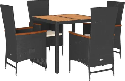 Imagen del producto de vidaXL Juego de mesa de jardín de 5 piezas con cojines, color , fabricado en ratán sintético