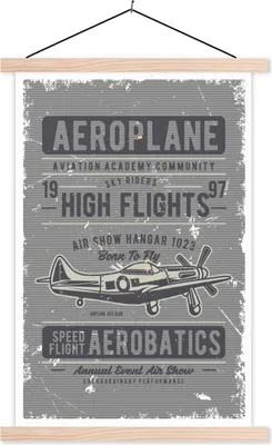 Produktbild von MuchoWow® Textilposter Flugzeug - Retro - Zeichnung 120x180 cm mit holzfarbenen Rahmen - Textil-Plakat