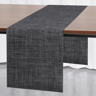 Produktbild von Moderner Tischläufer aus PVC, abwaschbar für den Außenbereich | Hitzebeständig für Esszimmer, Restaurants, Hotels und Partys, 30 x 140 cm (Dunkelgrau)