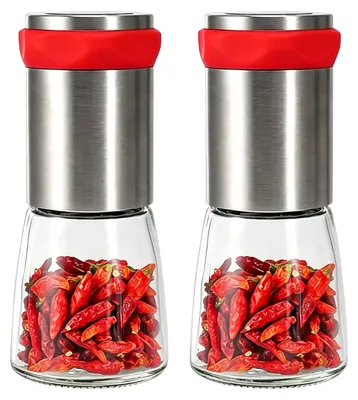 Chilimühlen-Set 2er-Pack, Edelstahl & Glas, 140 ml, Handmühle