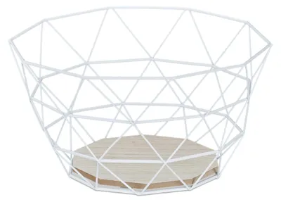 Produktbild von Relaxdays Obstkorb, dekorativer Obstschale, Obst & Gemüse, Eisen & Holz, Industrial Design, HBT: 14,5x28x28 cm, weiß
