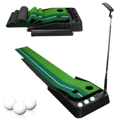 Produktbild von Vigevee Golf Putting Set für Zuhause, 250 cm Putting Green Indoor mit Ballrückführung, 2 Ziellöchern, Putter und 3 Golfbällen, Golf Trainingsset