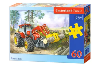 A box of Castorland Forest Site puzzle with a tractor loading logs.