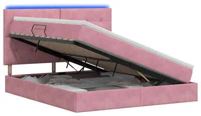 Productafbeelding van LED-bed met opbergruimte en matras, roze, 160 x 200 cm, fluweel