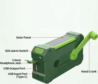 Immagine prodotto di Radio portatile per emergenze - Alimentazione solare - A manovella - Batteria - USB - Torcia - 10000mAh - LED - Solare