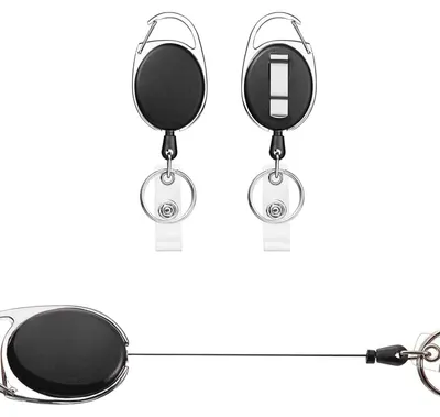 Produktbild von Ausziehbares Schlüsselband, 2 Stück, ausziehbarer Auswelter mit Schlüsselring, Gürtelclip, robuster ausziehbarer Schlüsselanhänger, für Ausweise, Schlüssel, Auswelter (Schwarz, 2 Stück)