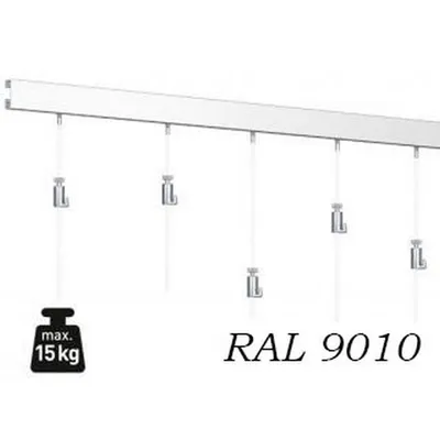 Obrázek produktu pro Závěsný systém na obrazy - SET Click Rail bílá RAL 9010 2m (4x perlon 4xAG)
